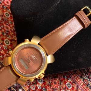 Vintage gold case western watch with brown leather